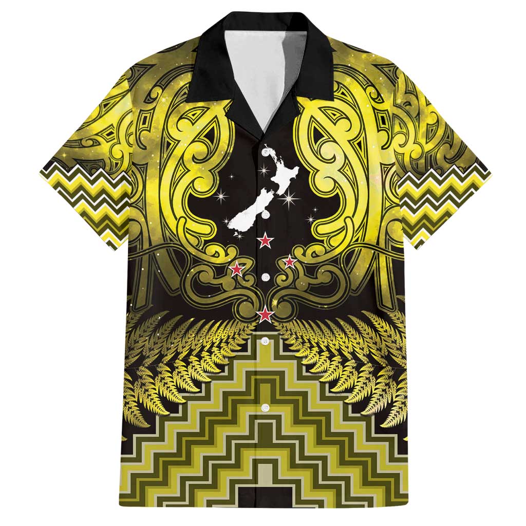 Personalised Aotearoa Matariki Family Matching Tank Maxi Dress and Hawaiian Shirt Yellow Fern Maori Poutama LT01 Dad's Shirt - Short Sleeve Yellow - Polynesian Pride