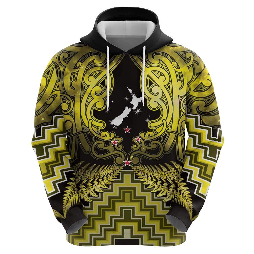 Personalised Aotearoa Matariki Hoodie Yellow Fern Maori Poutama