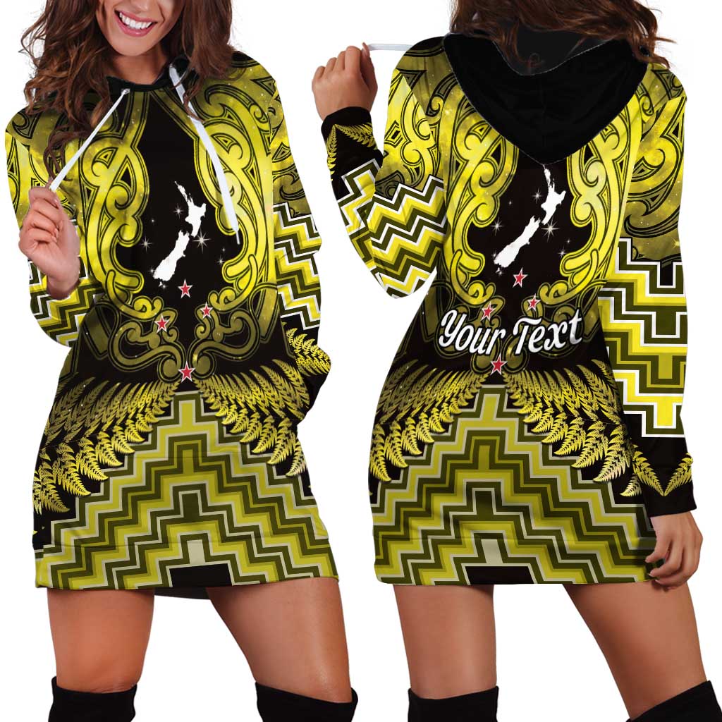 Personalised Aotearoa Matariki Hoodie Dress Yellow Fern Maori Poutama LT01 - Polynesian Pride