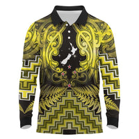 Personalised Aotearoa Matariki Long Sleeve Polo Shirt Yellow Fern Maori Poutama LT01 Yellow - Polynesian Pride