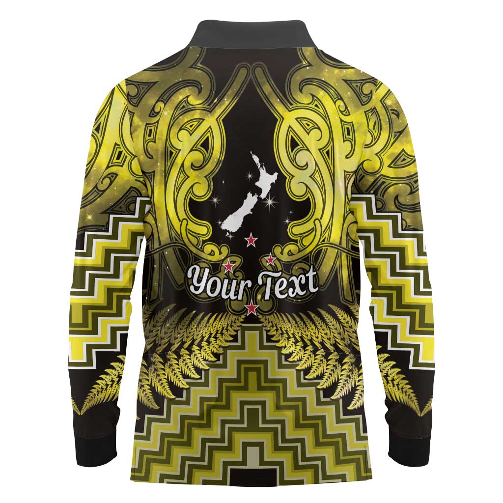 Personalised Aotearoa Matariki Long Sleeve Polo Shirt Yellow Fern Maori Poutama LT01 - Polynesian Pride