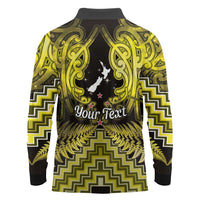 Personalised Aotearoa Matariki Long Sleeve Polo Shirt Yellow Fern Maori Poutama LT01 - Polynesian Pride