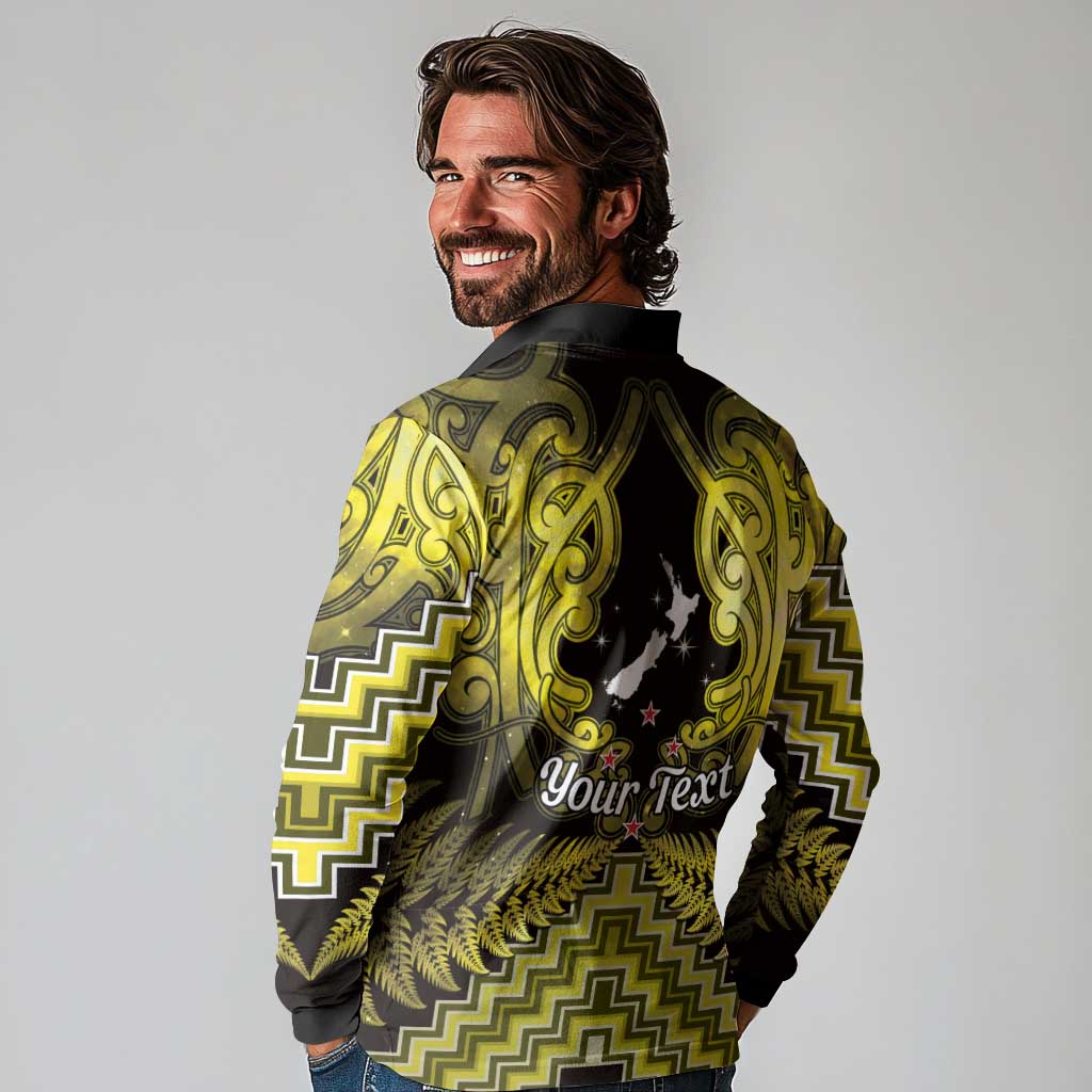 Personalised Aotearoa Matariki Long Sleeve Polo Shirt Yellow Fern Maori Poutama LT01 - Polynesian Pride