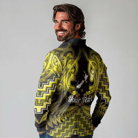 Personalised Aotearoa Matariki Long Sleeve Polo Shirt Yellow Fern Maori Poutama LT01 - Polynesian Pride