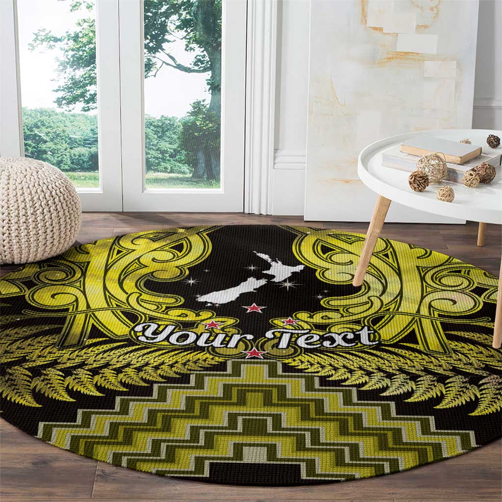 Personalised Aotearoa Matariki Round Carpet Yellow Fern Maori Poutama LT01 - Polynesian Pride