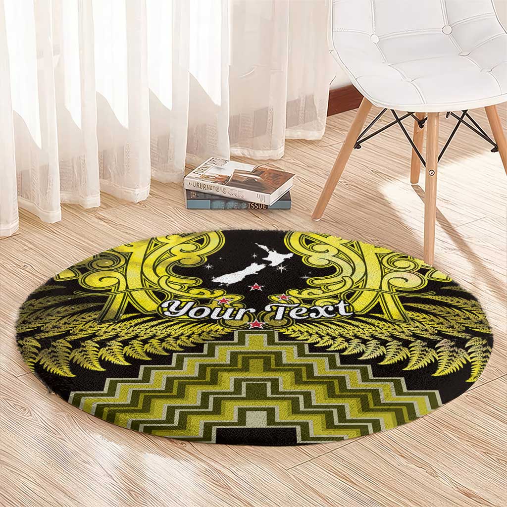 Personalised Aotearoa Matariki Round Carpet Yellow Fern Maori Poutama LT01 - Polynesian Pride