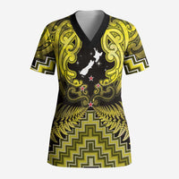 Personalised Aotearoa Matariki Scrub Top Yellow Fern Maori Poutama LT01 Adult Yellow - Polynesian Pride