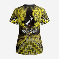 Personalised Aotearoa Matariki Scrub Top Yellow Fern Maori Poutama LT01 - Polynesian Pride