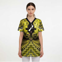 Personalised Aotearoa Matariki Scrub Top Yellow Fern Maori Poutama LT01 - Polynesian Pride