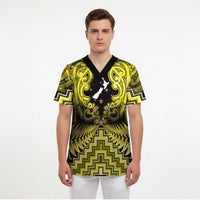 Personalised Aotearoa Matariki Scrub Top Yellow Fern Maori Poutama LT01 - Polynesian Pride
