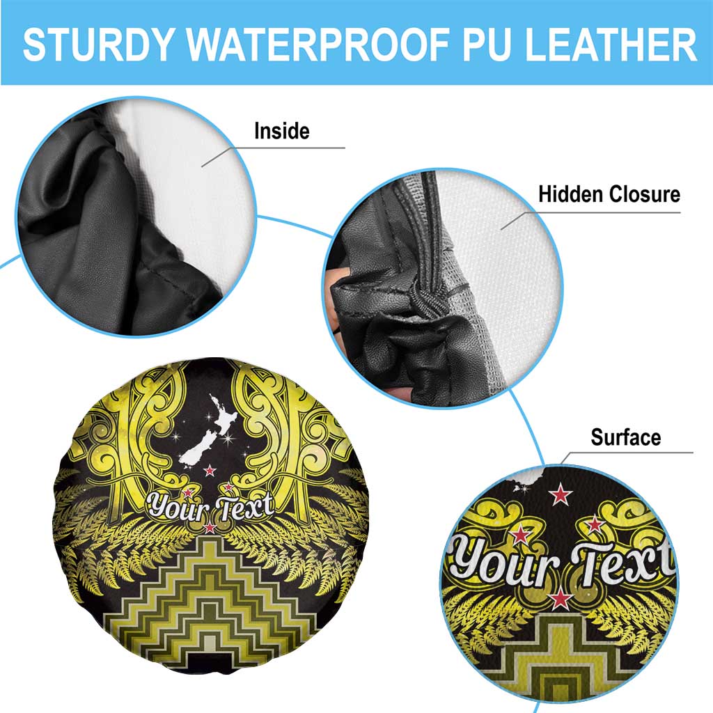 Personalised Aotearoa Matariki Spare Tire Cover Yellow Fern Maori Poutama