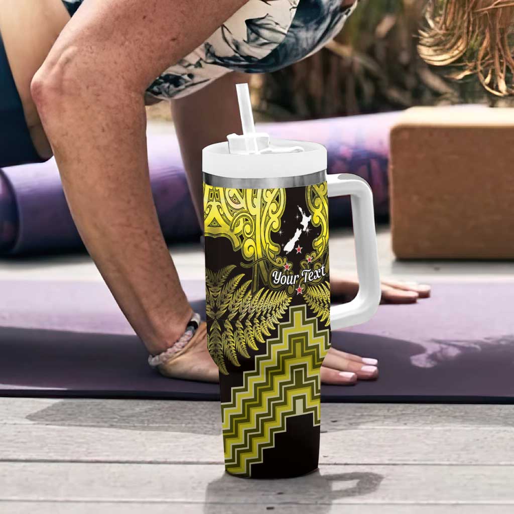 Personalised Aotearoa Matariki Tumbler With Handle Yellow Fern Maori Poutama