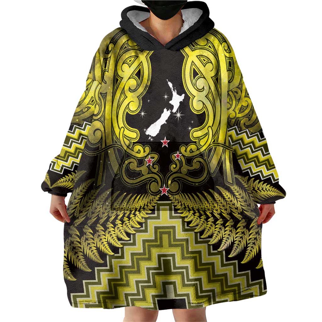 Personalised Aotearoa Matariki Wearable Blanket Hoodie Yellow Fern Maori Poutama LT01 - Polynesian Pride