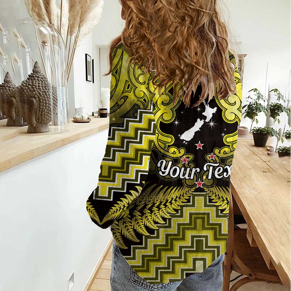 Personalised Aotearoa Matariki Women Casual Shirt Yellow Fern Maori Poutama LT01 - Polynesian Pride