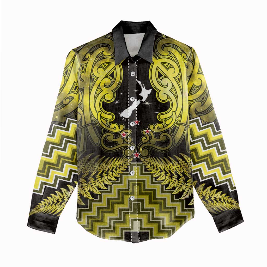 Personalised Aotearoa Matariki Women Casual Shirt Yellow Fern Maori Poutama LT01 - Polynesian Pride