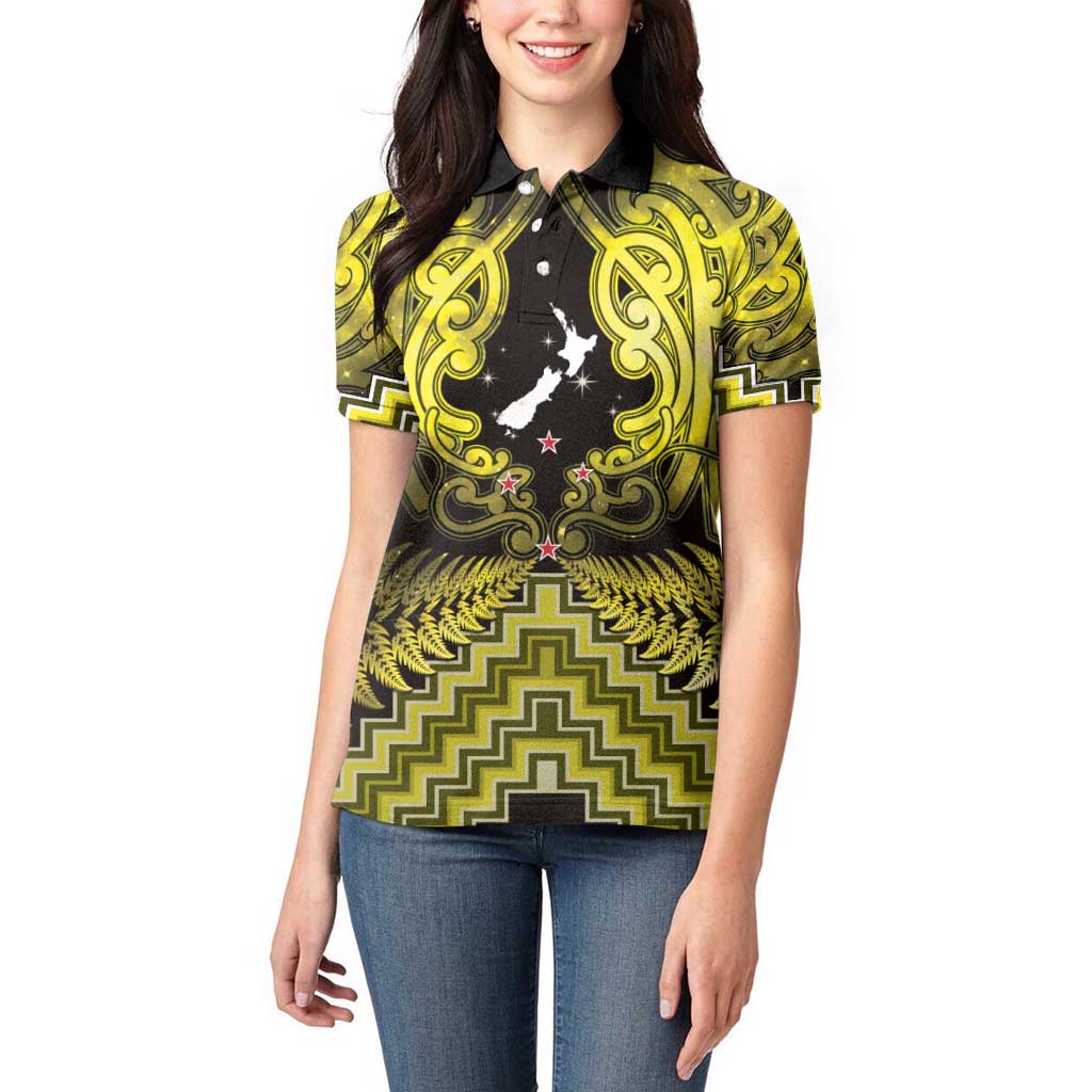 Personalised Aotearoa Matariki Women Polo Shirt Yellow Fern Maori Poutama LT01 - Polynesian Pride