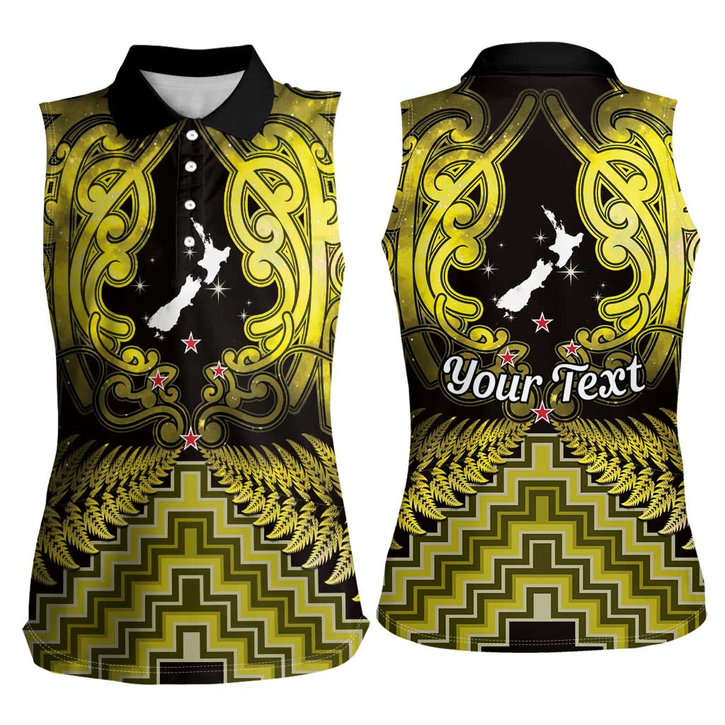 Personalised Aotearoa Matariki Women Sleeveless Polo Shirt Yellow Fern Maori Poutama LT01 - Polynesian Pride