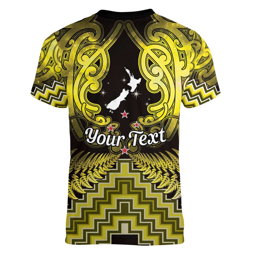 Personalised Aotearoa Matariki Women V-Neck T-Shirt Yellow Fern Maori Poutama LT01 - Polynesian Pride