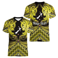 Personalised Aotearoa Matariki Women V-Neck T-Shirt Yellow Fern Maori Poutama LT01 - Polynesian Pride