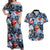 Hawaii Tropicana Blue Pattern Couples Matching Off Shoulder Maxi Dress and Hawaiian Shirt - Polynesian Pride