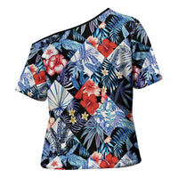 Hawaii Tropicana Blue Pattern Cross Shoulder Shirt - Polynesian Pride