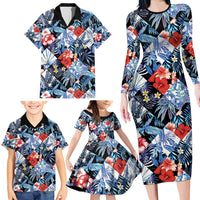 Hawaii Tropicana Blue Pattern Family Matching Long Sleeve Bodycon Dress and Hawaiian Shirt LT01 - Polynesian Pride