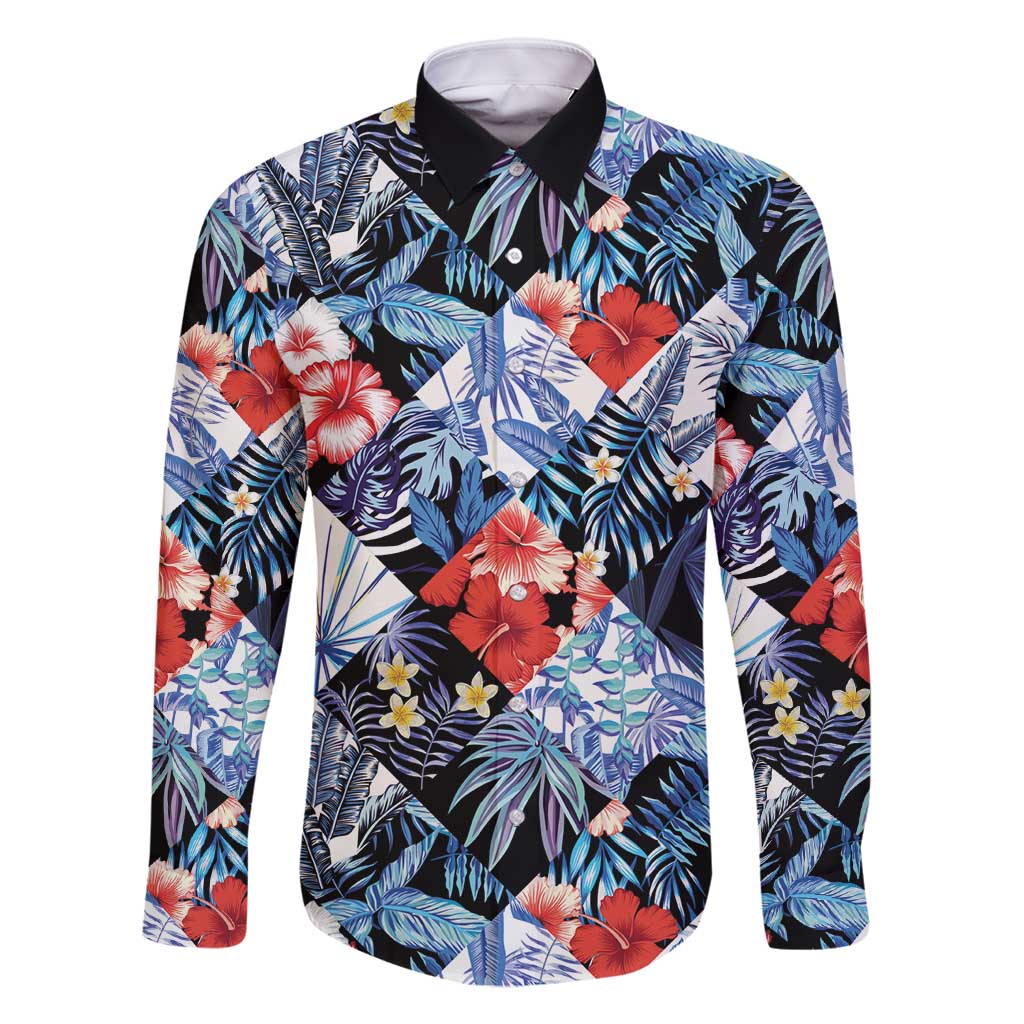Hawaii Tropicana Blue Pattern Family Matching Long Sleeve Bodycon Dress and Hawaiian Shirt LT01 Dad's Shirt - Long Sleeve Blue - Polynesian Pride