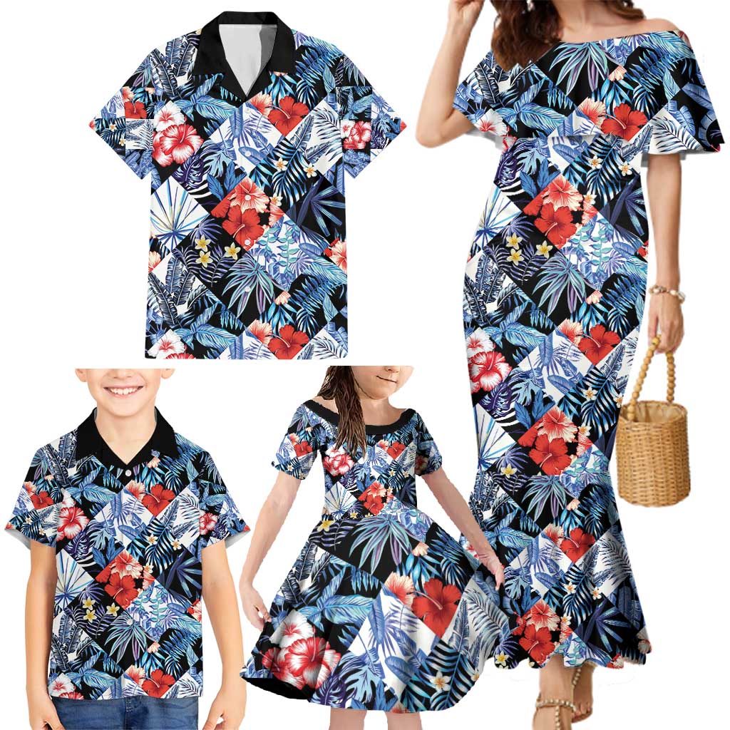 Hawaii Tropicana Blue Pattern Family Matching Mermaid Dress and Hawaiian Shirt LT01 - Polynesian Pride