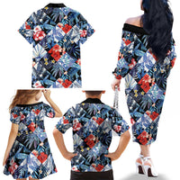 Hawaii Tropicana Blue Pattern Family Matching Off The Shoulder Long Sleeve Dress and Hawaiian Shirt LT01 - Polynesian Pride