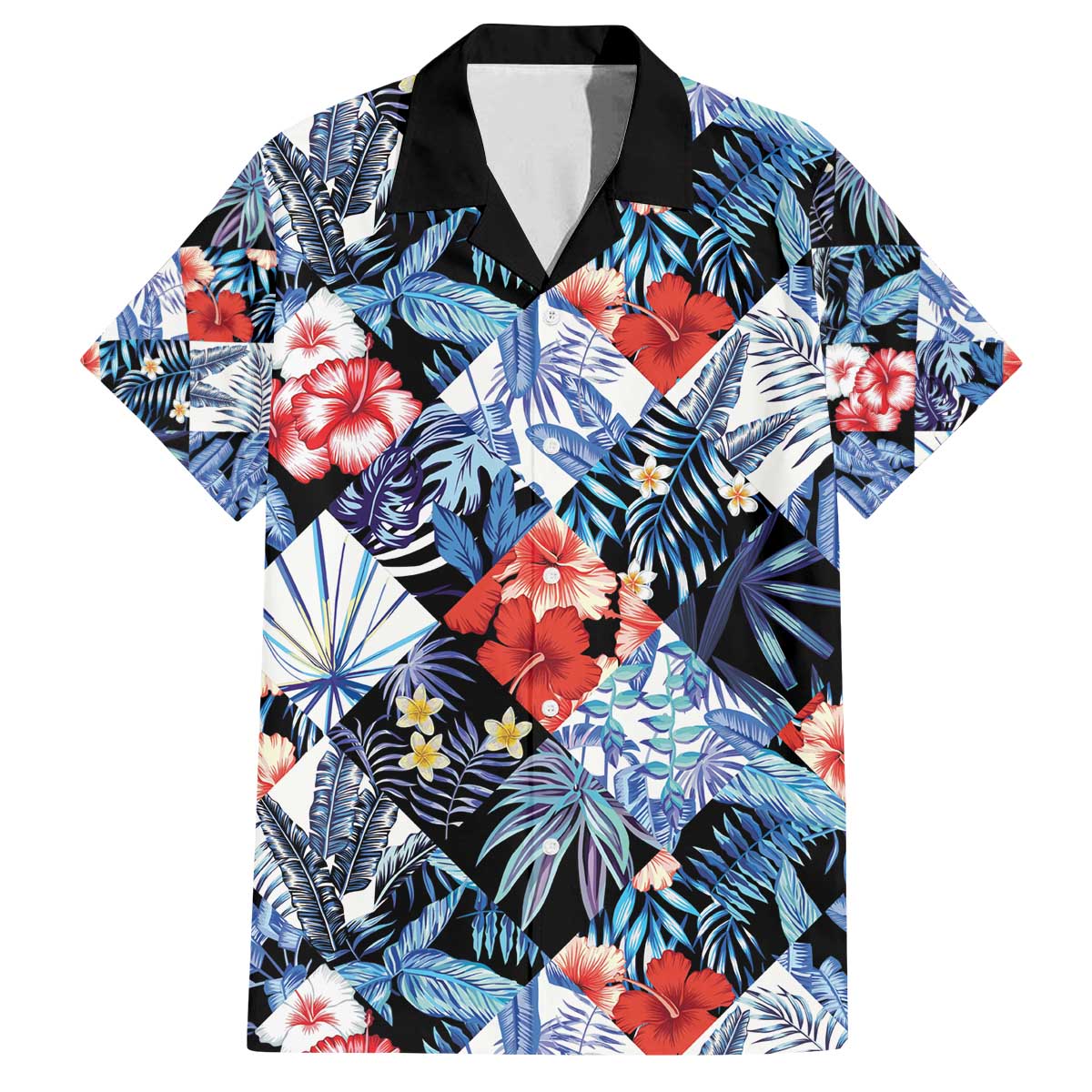 Hawaii Tropicana Blue Pattern Family Matching Off The Shoulder Long Sleeve Dress and Hawaiian Shirt LT01 Dad's Shirt - Short Sleeve Blue - Polynesian Pride