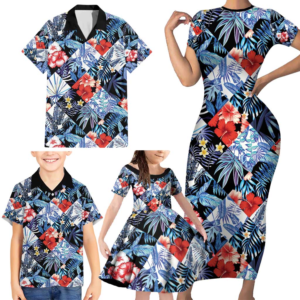 Hawaii Tropicana Blue Pattern Family Matching Short Sleeve Bodycon Dress and Hawaiian Shirt LT01 - Polynesian Pride