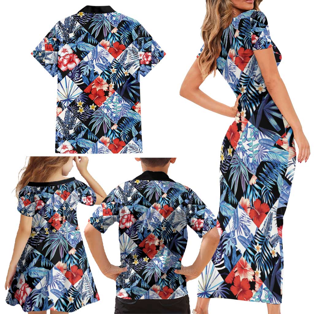 Hawaii Tropicana Blue Pattern Family Matching Short Sleeve Bodycon Dress and Hawaiian Shirt LT01 - Polynesian Pride