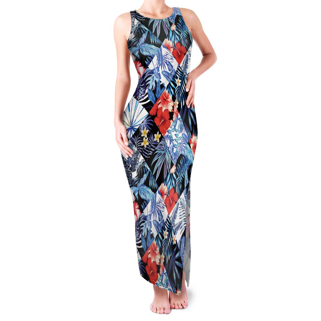 Hawaii Tropicana Blue Pattern Family Matching Tank Maxi Dress and Hawaiian Shirt - Polynesian Pride