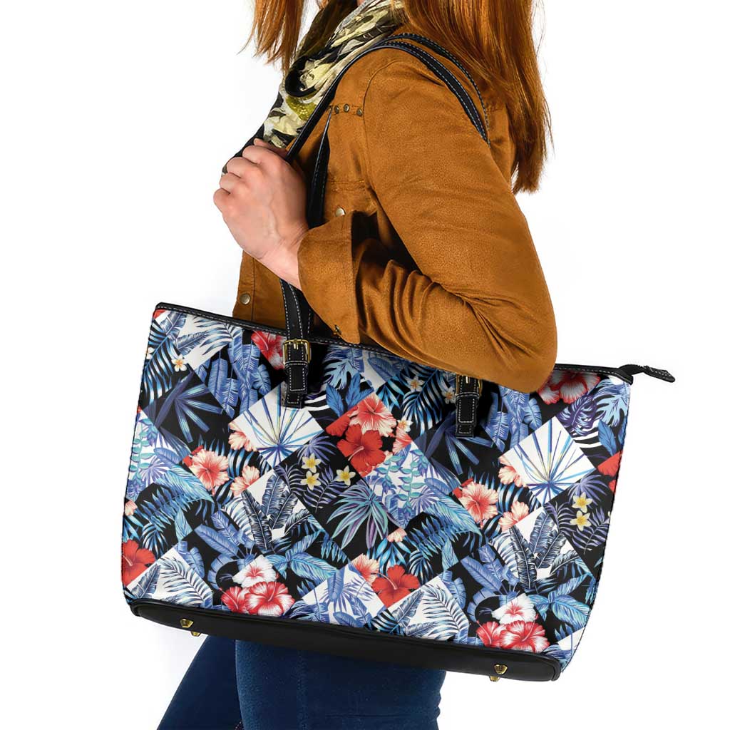 Hawaii Tropicana Blue Pattern Leather Tote Bag - Polynesian Pride
