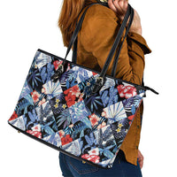 Hawaii Tropicana Blue Pattern Leather Tote Bag - Polynesian Pride