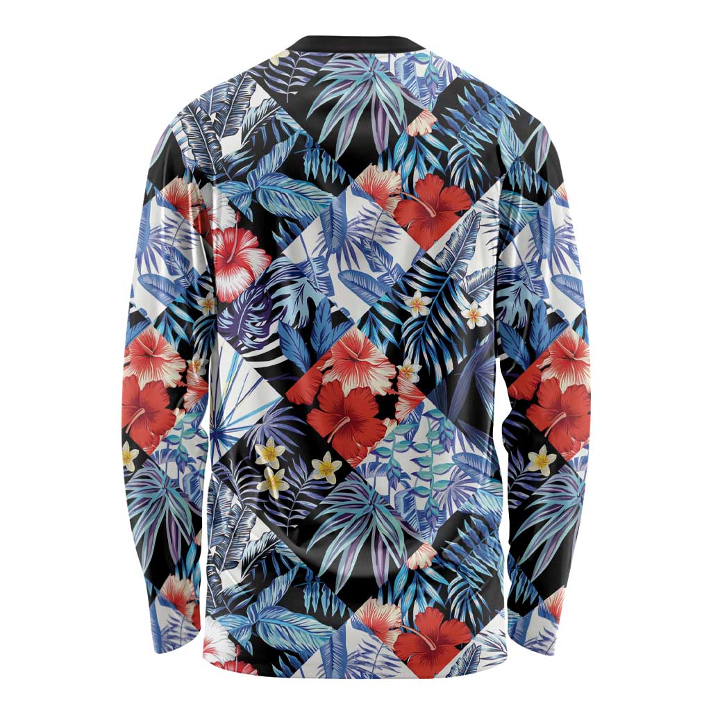 Hawaii Tropicana Blue Pattern Long Sleeve Shirt - Polynesian Pride
