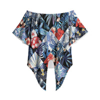 Hawaii Tropicana Blue Pattern Off Shoulder Wrap Waist Top LT01 Blue - Polynesian Pride