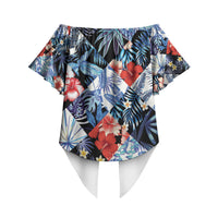 Hawaii Tropicana Blue Pattern Off Shoulder Wrap Waist Top LT01 - Polynesian Pride