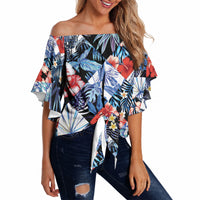 Hawaii Tropicana Blue Pattern Off Shoulder Wrap Waist Top LT01 - Polynesian Pride