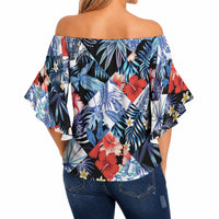 Hawaii Tropicana Blue Pattern Off Shoulder Wrap Waist Top LT01 - Polynesian Pride