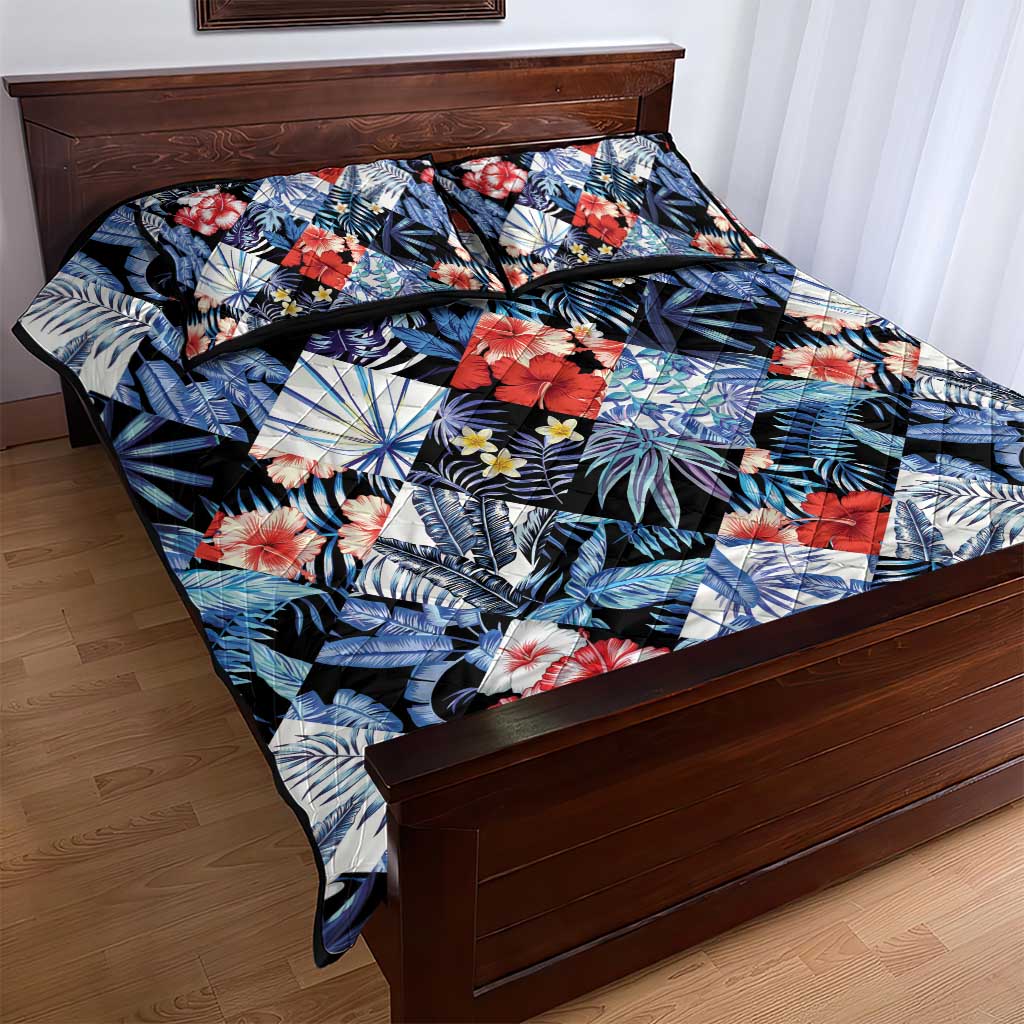Hawaii Tropicana Blue Pattern Quilt Bed Set - Polynesian Pride