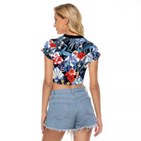 Hawaii Tropicana Blue Pattern Raglan Cropped T Shirt - Polynesian Pride