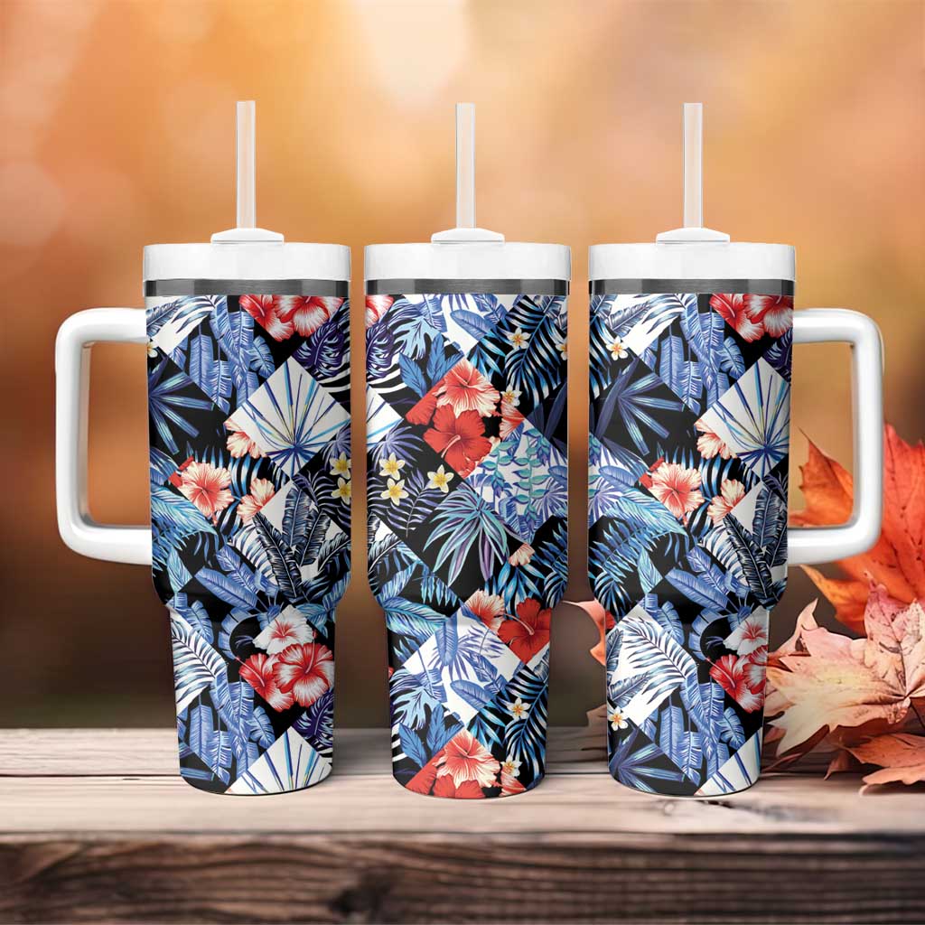 Hawaii Tropicana Blue Pattern Tumbler With Handle - Polynesian Pride