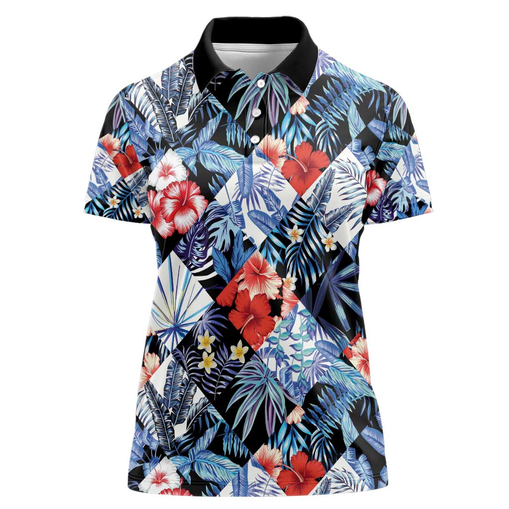 Hawaii Tropicana Blue Pattern Women Polo Shirt - Polynesian Pride