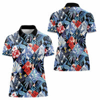 Hawaii Tropicana Blue Pattern Women Polo Shirt - Polynesian Pride
