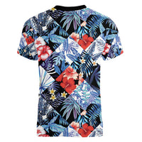 Hawaii Tropicana Blue Pattern Women V-Neck T-Shirt - Polynesian Pride
