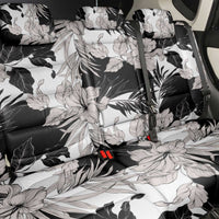 Black White Monotone Tropical Flowers Pattern Back Car Seat Cover - Polynesian Pride