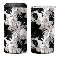 Black White Monotone Tropical Flowers Pattern 4 in 1 Can Cooler Tumbler LT01 One Size: 16 oz Black - Polynesian Pride