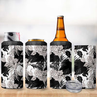 Black White Monotone Tropical Flowers Pattern 4 in 1 Can Cooler Tumbler LT01 - Polynesian Pride