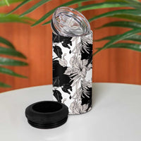 Black White Monotone Tropical Flowers Pattern 4 in 1 Can Cooler Tumbler LT01 - Polynesian Pride